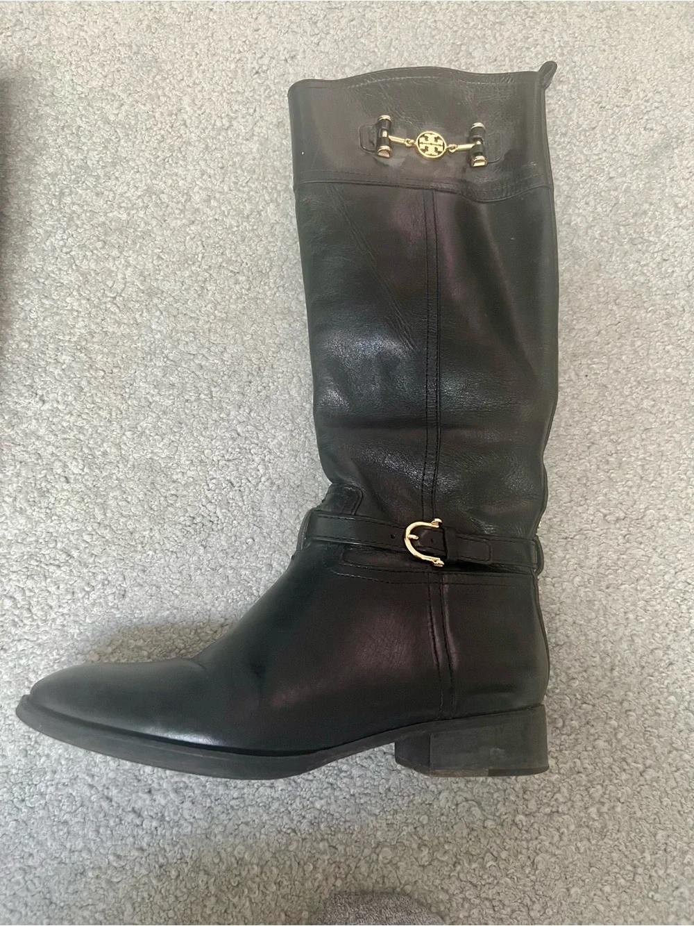 Tory Burch Black Leather Knee-High Riding Boots with Gold Hardware- 9M